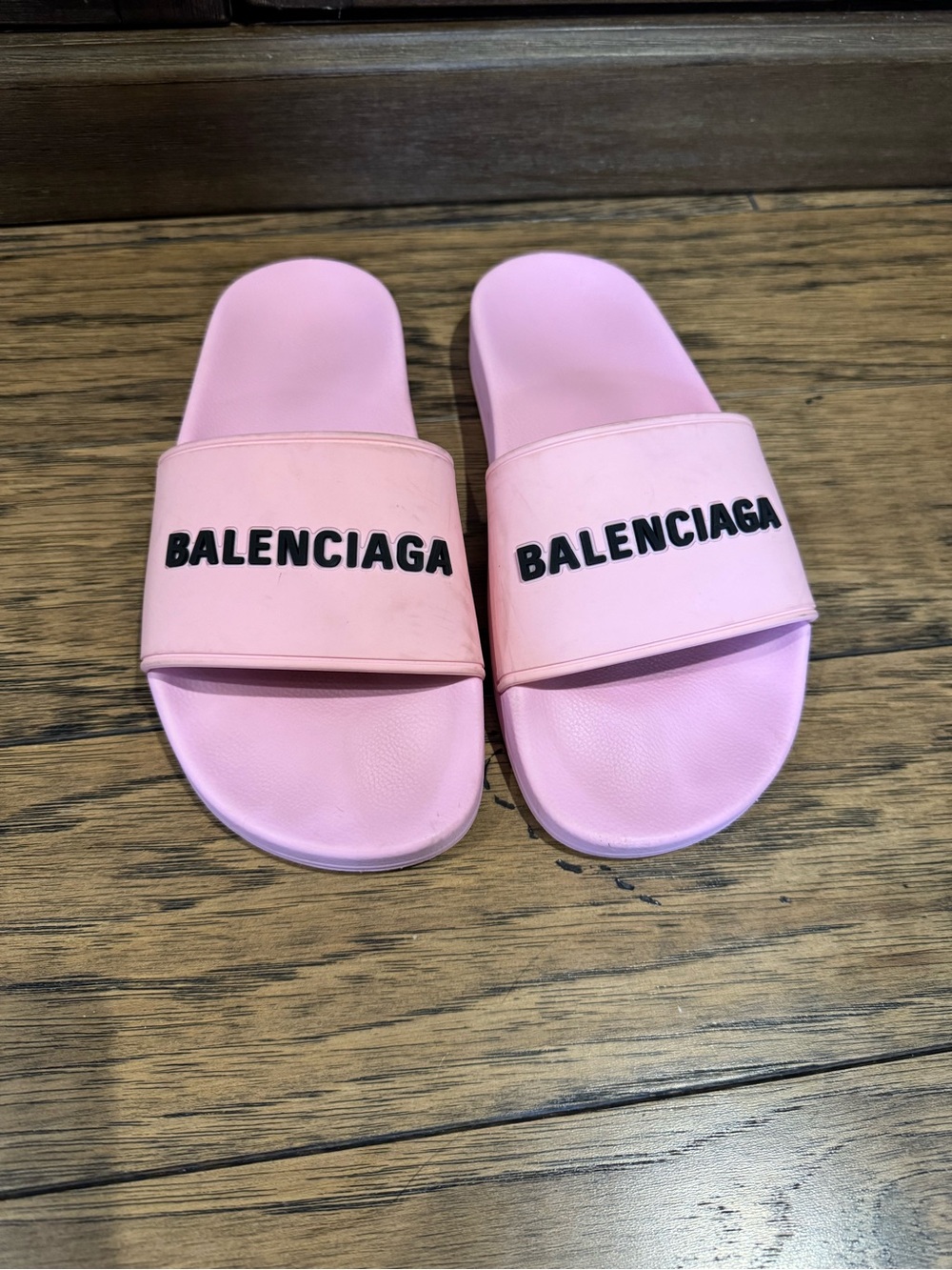 Balenciaga Pool Slides Pink Logo Sandals Size 8 Women Rubber Slide